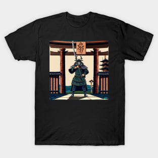 Japanese Samurai in front of Torii Gate T-Shirt